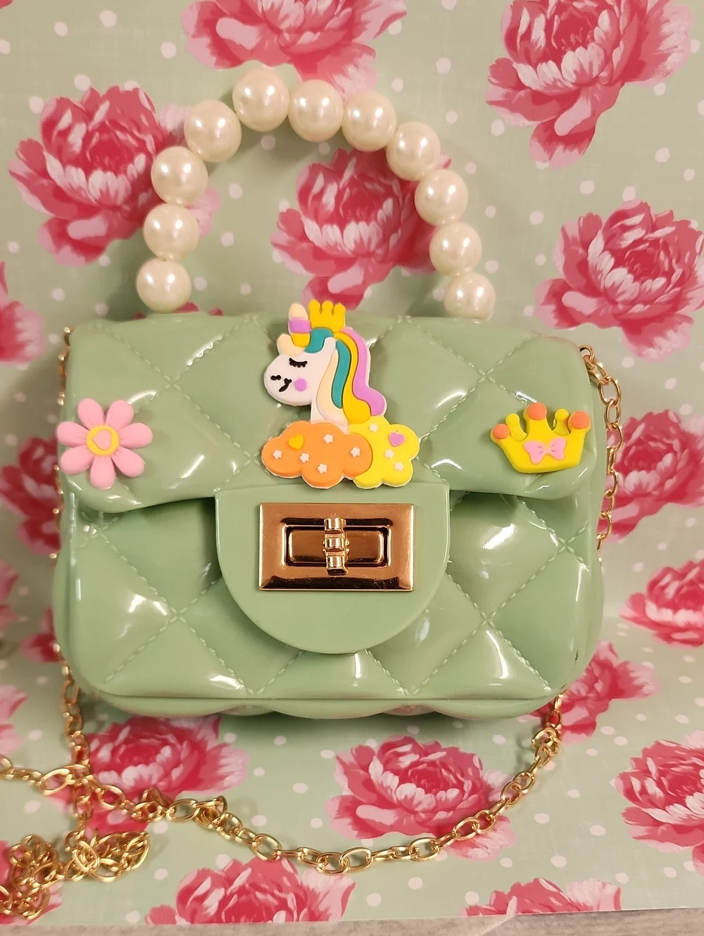 Jelly Quilted Unicorn Crossbody Bag in Mint Green